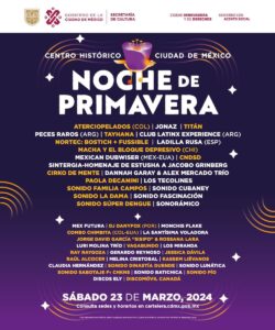 El próximo sábado 23 de marzo se realizará el Festival Noche de Primavera 2024 en distintos puntos del Centro Histórico de la Ciudad de México